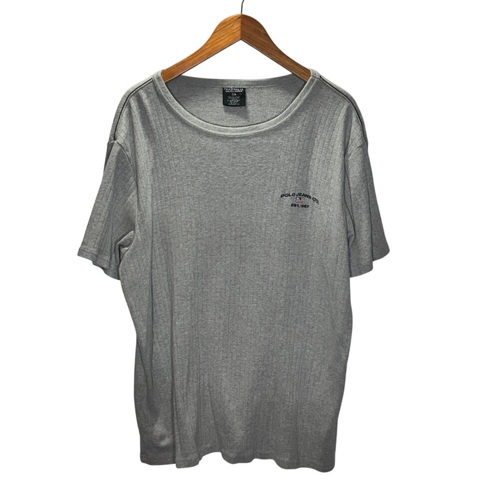 Polo Jeans Co Ralph Lauren Gray Ribbed T-Shirt XL Vintage USA Made 100% Cotton
